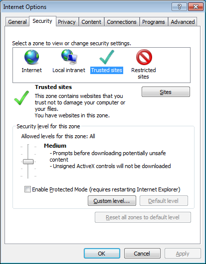IE Internet Options Security Trusted Sites